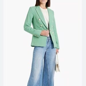 Veronica Beard Emsley Linen Blend Seersucker Blazer Agate Green 10
